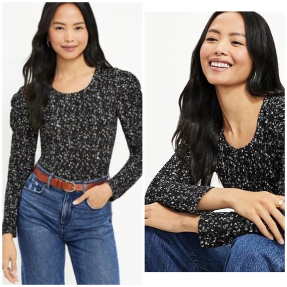 Loft Floral Popcorn Knit Long Twist Sleeve Top Blouse Size S NWOT - Picture 1 of 12